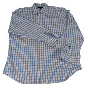 Banana Republic Mens XL Non Iron Classic Fit Plaid Button Down Shirt Blue Pink